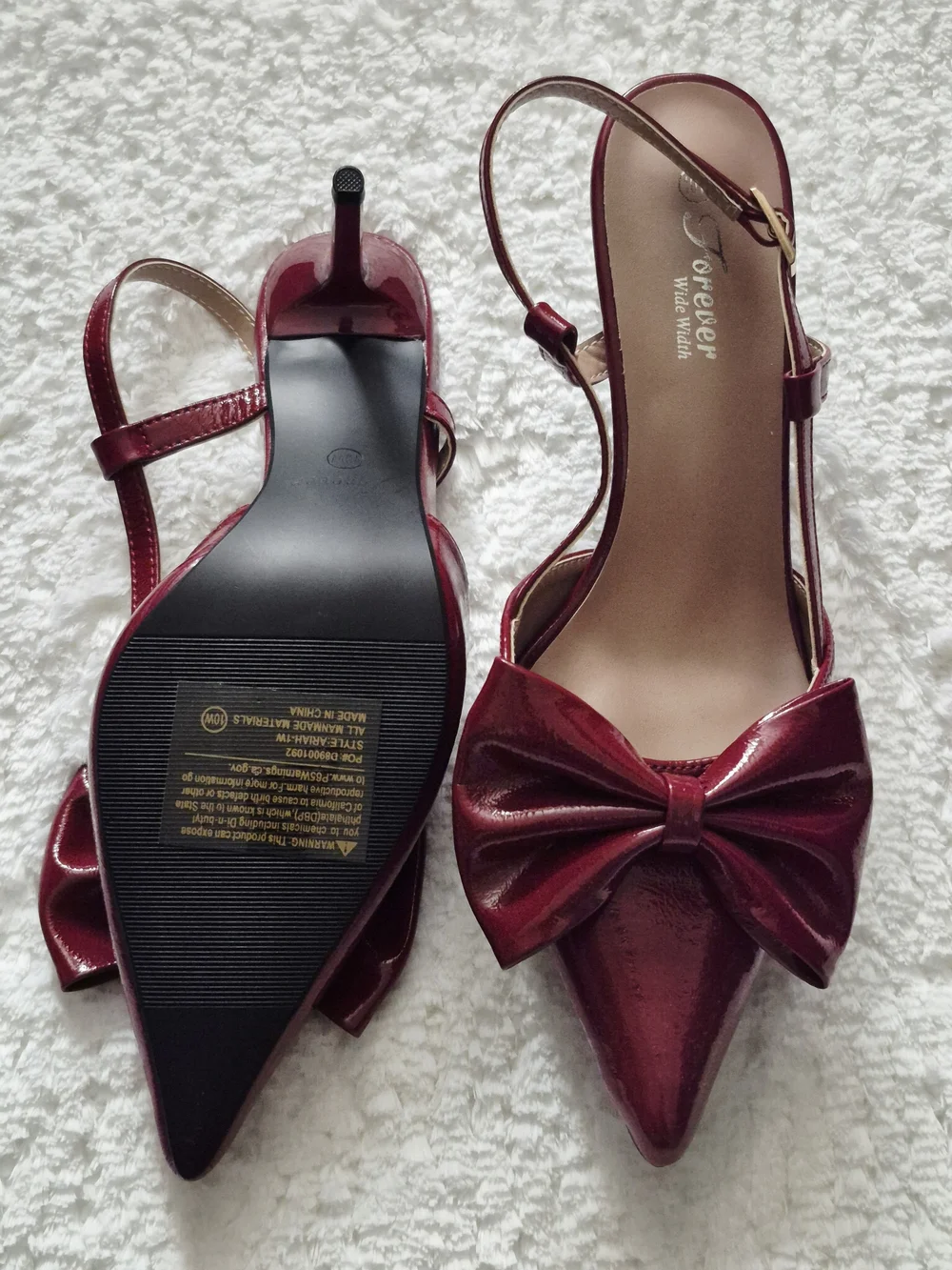 Burgundy Bow Pointed Toe Slingback Heels